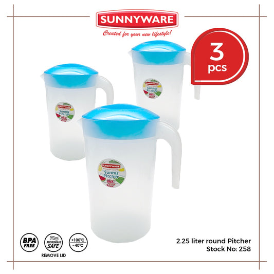 3pcs 2.25 Liter Round Pitcher | Sunnyware 258 – Deluxe