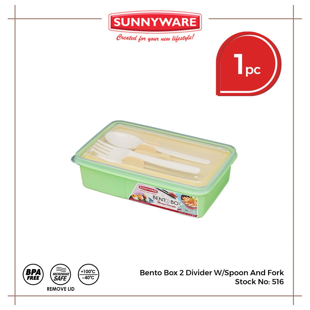 Sunnyware 516 Bento Box w/ divider lunch box with spoon & fork