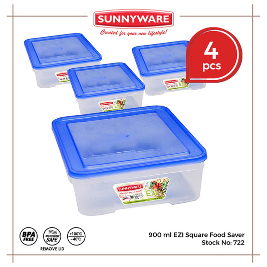 4 pcs Sunnyware 722 900 ml Set EZI Food Saver Keeper Storage Container | House Plastic Ware