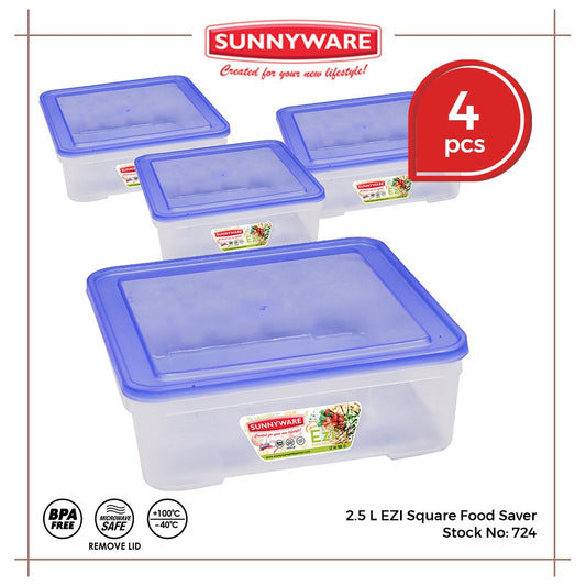 4 pcs Sunnyware 724 2500 ml Set EZI Food Saver Keeper Storage Container | House Plastic Ware