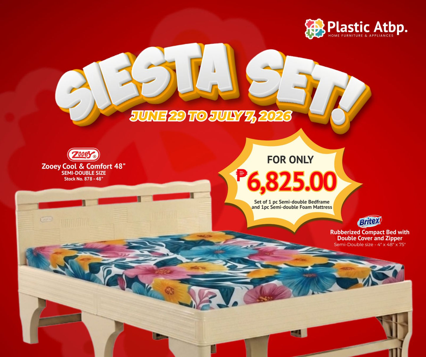 SIESTA SET! Zooey Cool & Comfort Bed Frame and Britex Rubberized Compact Foam Mattress w/ Zipper Cover