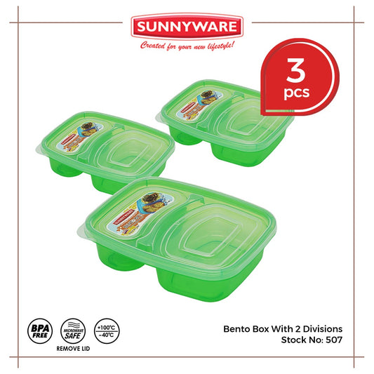 3pcs Bento Box with 2 Divisions Lunch Box [Sunnyware 507] |Plasticware |Lunch Box |Keeper |BPA Free