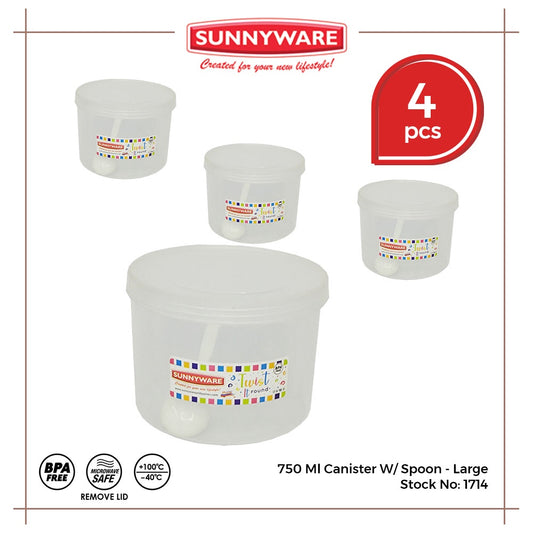 4pcs 750 ml Canister W/ Spoon - Large [Sunnyware 1714] | Plasticware | Food Storage | Kitchenware