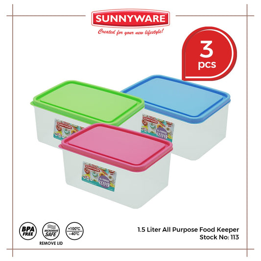 3pcs 1.5 liter All Purpose Food Keeper [Sunnyware 113]| Plasticware | Food Storage | BPA Free
