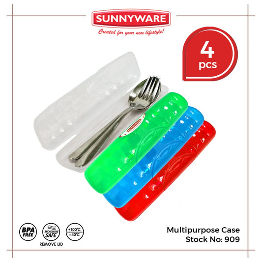 4pcs Multipurpose Case [Sunnyware 909] | Travel Case | Spoon & Fork | Facemask | Pencil | Toothbrush