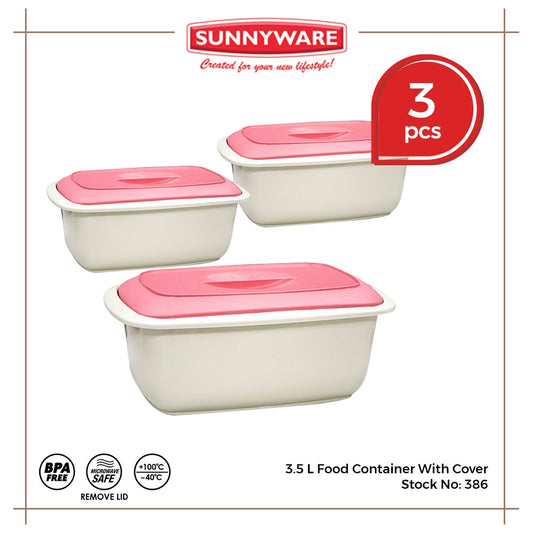 3pcs 3.5 L Food Container With Cover [Sunnyware 386] | Plasticware | Kitchenware | Food Storage
