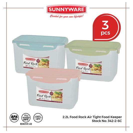 3pcs 2.2 Liter Food Rock Air Tight Food Keeper [Sunnyware 342-2] |Plasticware | Leak Proof | Storage