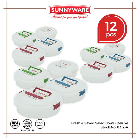 12pcs Fresh & Saved Salad Bowl - Deluxe [Sunnyware 8312-A] | Plasticware | Kitchenware | BPA Free
