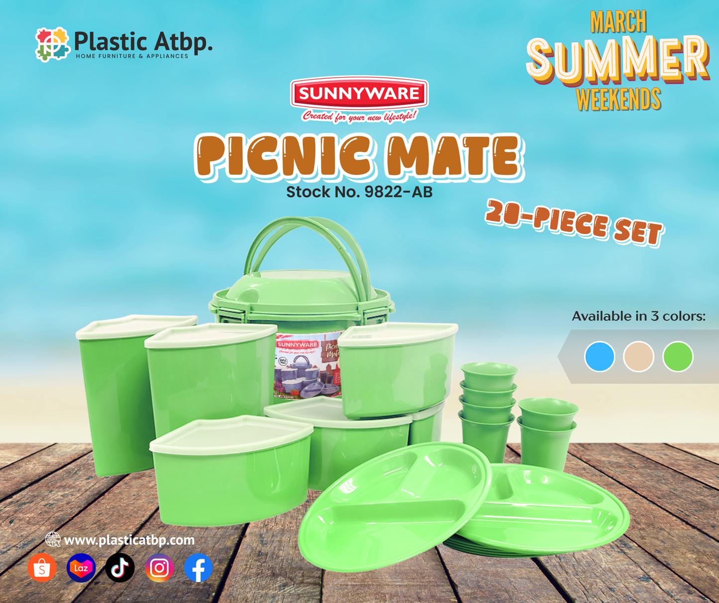 Sunnyware Picnic Mate 20 Pc Set Stock No. 9822-AB