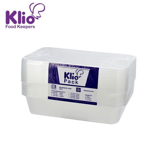 Klio Microwavable Plastic Container Rectangular (Pack of 10pcs)