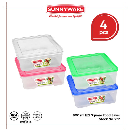 4 pcs Sunnyware 722 900 ml Set EZI Food Saver Keeper Storage Container | House Plastic Ware
