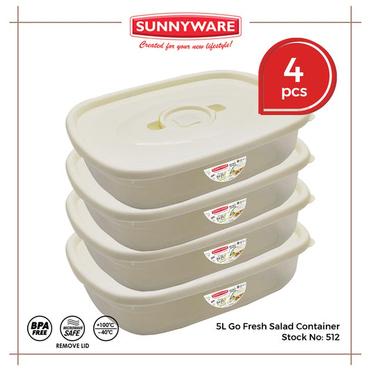 4pcs 5L Go Fresh Salad Container - Cream [Sunnyware 512] | BPA Free | Freezer Safe | Microwavable