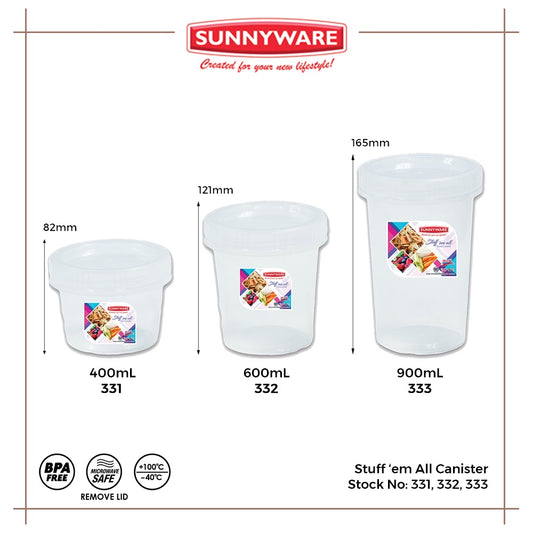 6 pcs Sunnyware 332 | 600 ml Stuff 'em All Canister | Round Container