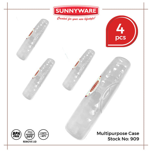 4pcs Multipurpose Case [Sunnyware 909] | Travel Case | Spoon & Fork | Facemask | Pencil | Toothbrush