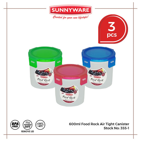 3pcs 600ml Food Rock Air Tight Canister  [Sunnyware 355-1] | Plasticware |Kitchenware | Food Storage