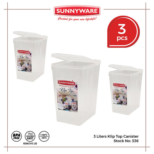 3 pcs Sunnyware 336 3 Liters Klip Top Canister Kliptop Container Flip | Plasticware | Houseware