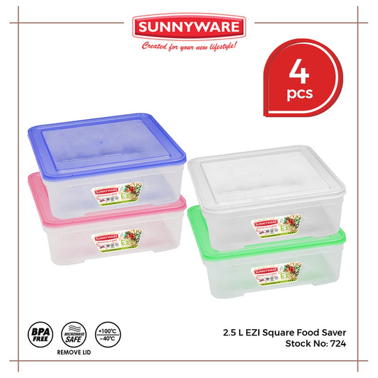 4 pcs Sunnyware 724 2500 ml Set EZI Food Saver Keeper Storage Container | House Plastic Ware