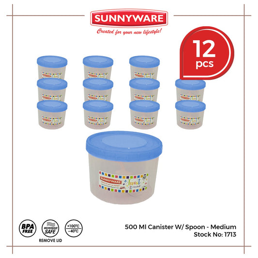 12pcs 500 ml Canister w/ Spoon - Medium [Sunnyware 1713] | Plasticware | Food Storage | Kitchenware