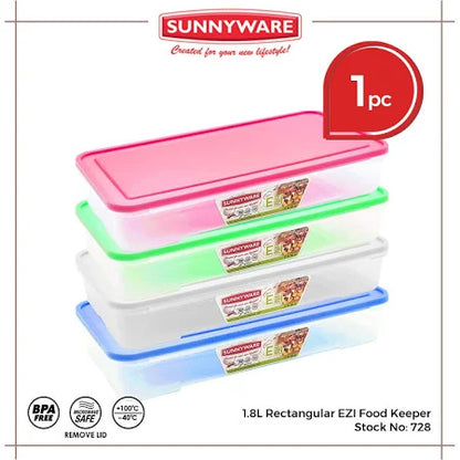 1 pc 1.8L Rectangular EZI Food Keeper [Sunnyware 728] Food Keeper| Microwavable| Ezi| Plasticware