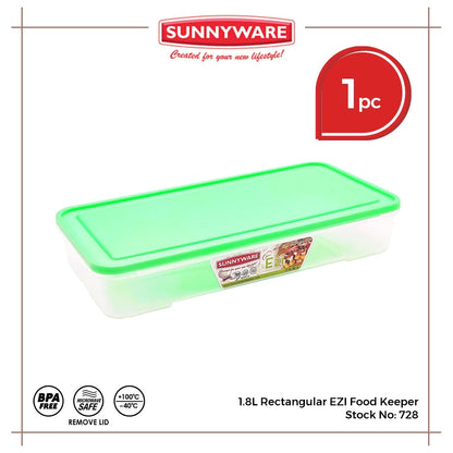 1 pc 1.8L Rectangular EZI Food Keeper [Sunnyware 728] Food Keeper| Microwavable| Ezi| Plasticware