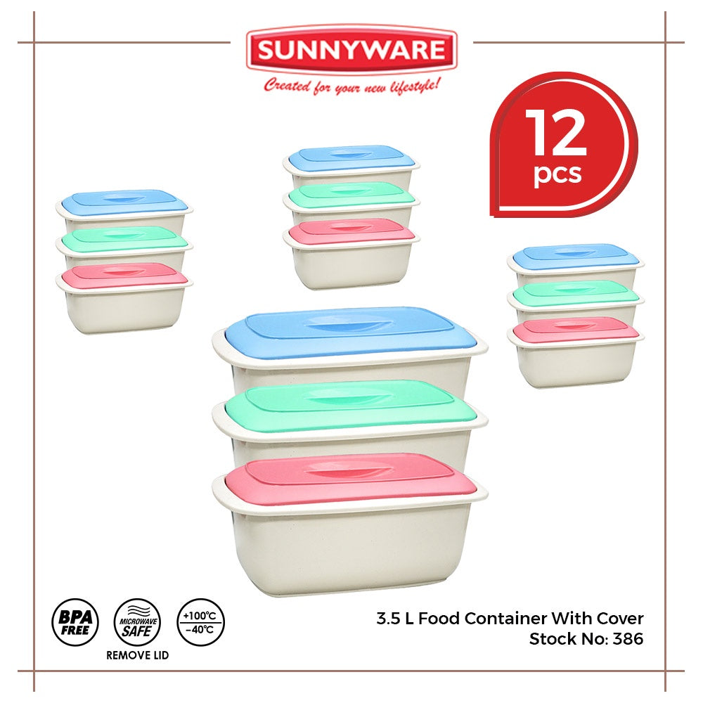 12pcs 3.5 L Food Container With Cover [Sunnyware 386] | Plasticware ...