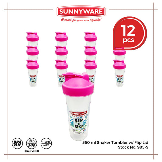 12pcs 550 ml Shaker Tumbler w/ Flip Lid [Sunnyware 985-S] |Plasticware|Kitchenware|Tumbler |BPA Free