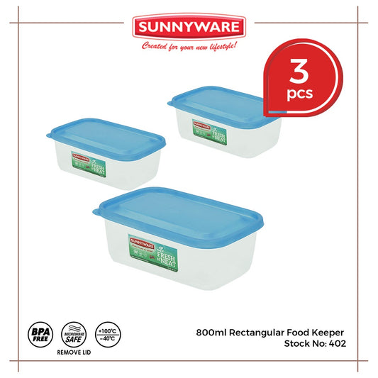 3pcs 800ml Rectangular Food Keeper [Sunnyware 402] |Plasticware | Food Storage and Keeper | BPA Free
