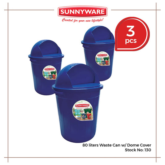 3pcs 80 liters Waste Can w/ Dome Cover [Sunnyware 130] | Plasticware | Trash Can | Garbage Bin