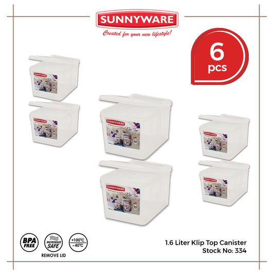 6 pcs Sunnyware 334 1.6 Liter Klip Top Canister (set of 6) | Plasticware Storage Container Organizer