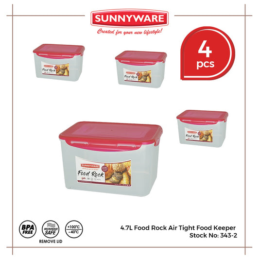 4 Pcs Sunnyware 343-2 4.7L Food Rock Air Tight Food Keeper Leak Proof Dry Box | Camera Drybox