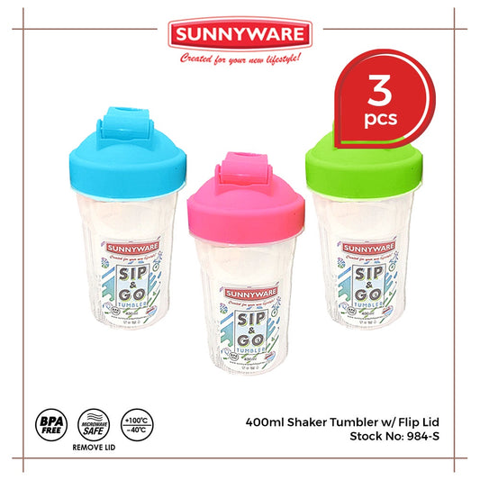 3pcs 400 ml Shaker Tumbler w/ Flip Lid [Sunnyware 984-S] | Plasticware|Kitchenware|Tumbler| BPA Free
