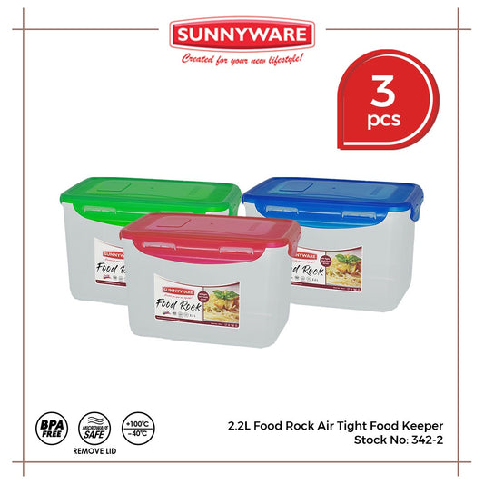 3pcs 2.2 Liter Food Rock Air Tight Food Keeper [Sunnyware 342-2] |Plasticware | Leak Proof | Storage