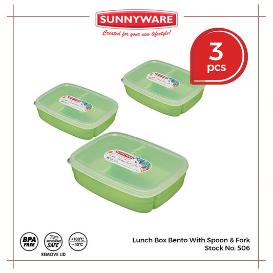 3pcs Lunch Box Bento With Spoon & Fork [Sunnyware 506] | Plasticware | Food Storage | BPA Free