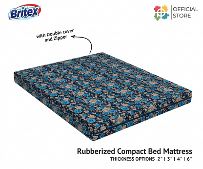 Britex Rubberized Compact Bed Mattress with Double Cover and Zipper - 4 INCH