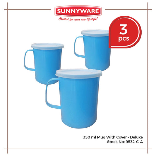 3 pcs 350ml Mug with Cover - Deluxe and Ordinary [Sunnyware 9532-C] | Cup | Mugs