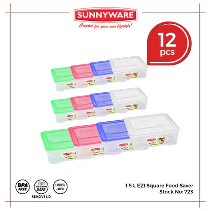 12pcs 1.5 L EZI Food Saver Keeper Storage Container [Sunnyware 723] Microwavable House Plastic Ware