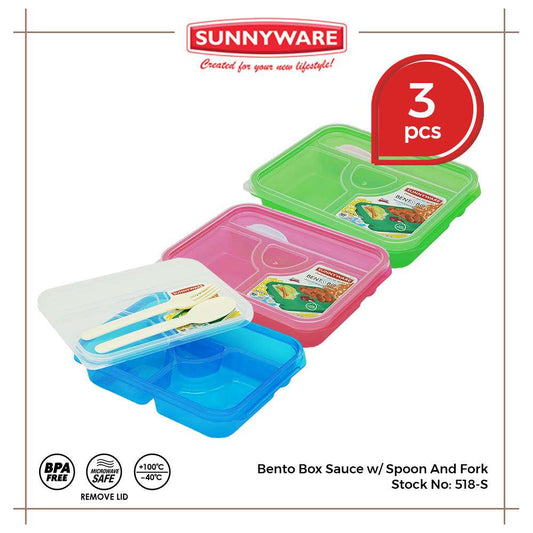 3pcs Bento Box Sauce w/ Spoon & Fork – Small [Sunnyware 518-S] |Plasticware |Food Storage |Lunch Box