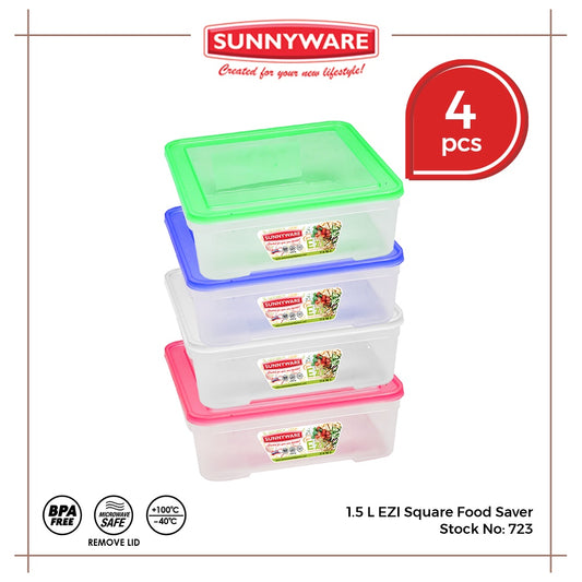 4 pcs Sunnyware 723 1500 ml Set EZI Food Saver Keeper Storage Container | House Plastic Ware
