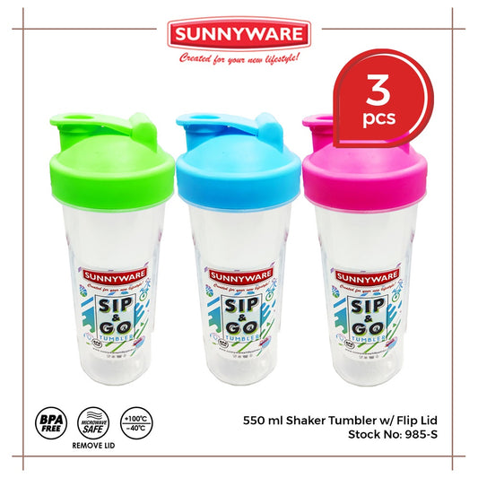 3pcs 550 ml Shaker Tumbler w/ Flip Lid [Sunnyware 985-S] Plasticware| Kitchenware| Tumbler| BPA Free