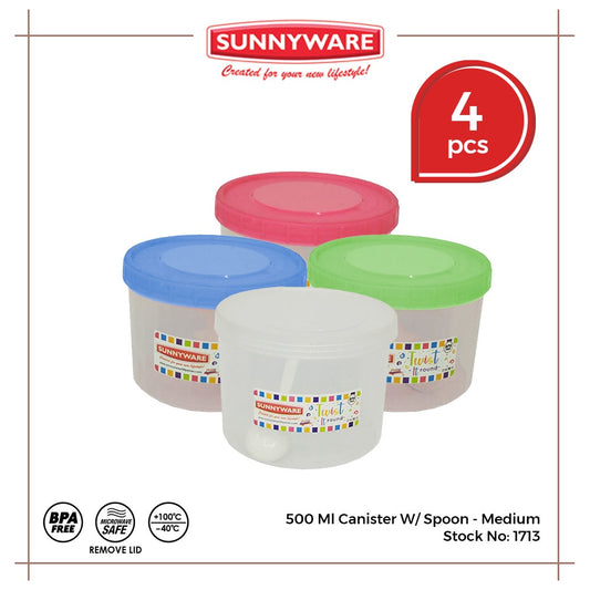 4pcs 500 ml Canister W/ Spoon - Medium [Sunnyware 1713] | Plasticware | Food Storage | Kitchenware