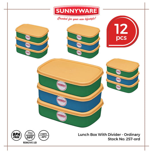 12pcs Lunch Box with Divider - Deluxe [Sunnyware 257] | Plasticware | Food Storage | BPA Free