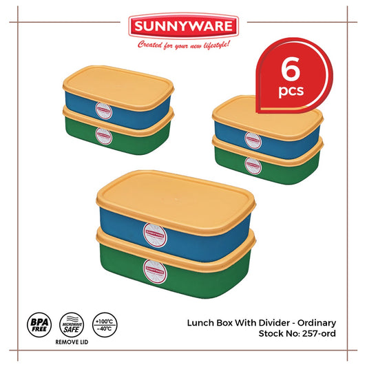 6 sets Sunnyware 257-A Lunch Box with Divider bento