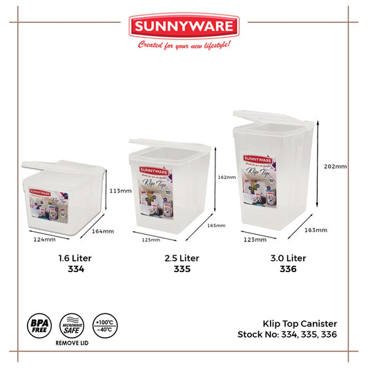 Sunnyware 334 1.6 Liter Klip Top Canister Kliptop | Plasticware | Houseware | Storage Container