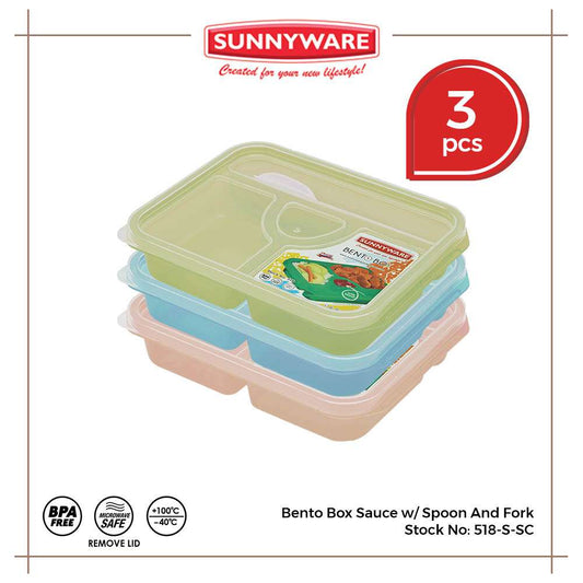 3pcs Bento Box Sauce w/ Spoon & Fork – Small [Sunnyware 518-S] |Plasticware |Food Storage |Lunch Box