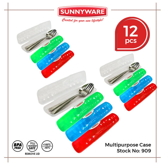 12pcs Multipurpose Case [Sunnyware 909] |Travel Case | Spoon & Fork | Facemask | Pencil | Toothbrush