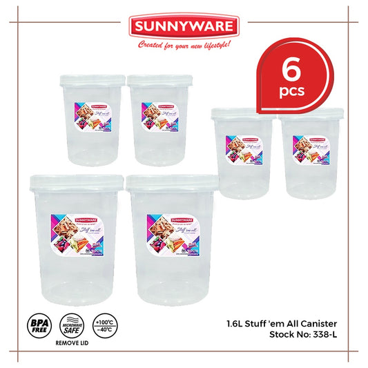 6 pcs Sunnyware 338-L | 1600 ml Large Stuff'em All Round Canister Set