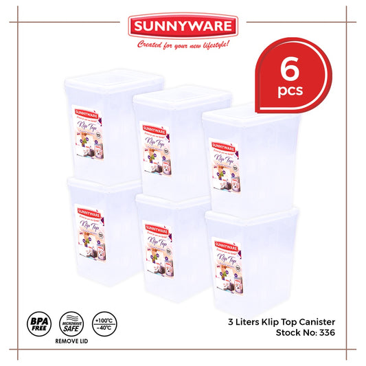 6 pcs Sunnyware 336 3 Liters Klip Top Canister Kliptop Container Flip | Plasticware | Houseware