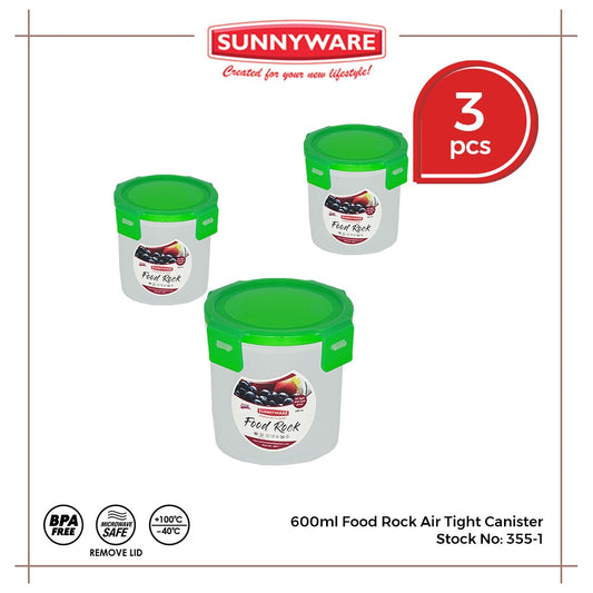 3pcs 600ml Food Rock Air Tight Canister  [Sunnyware 355-1] | Plasticware |Kitchenware | Food Storage