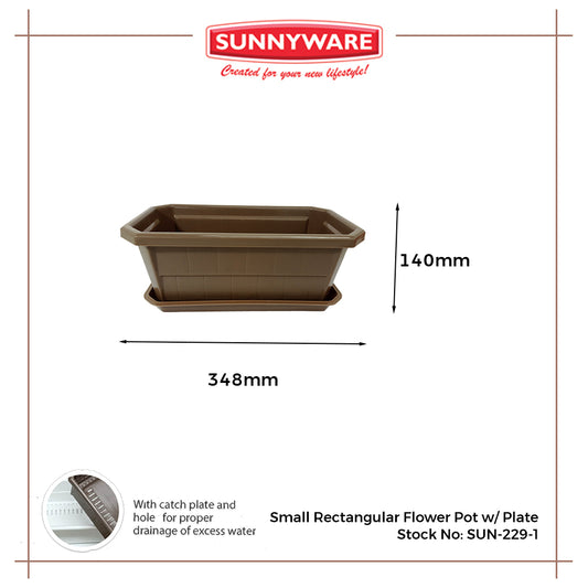 1pc Sunnyware 229-1 Small Rectangular Flower Pot w/ Plate