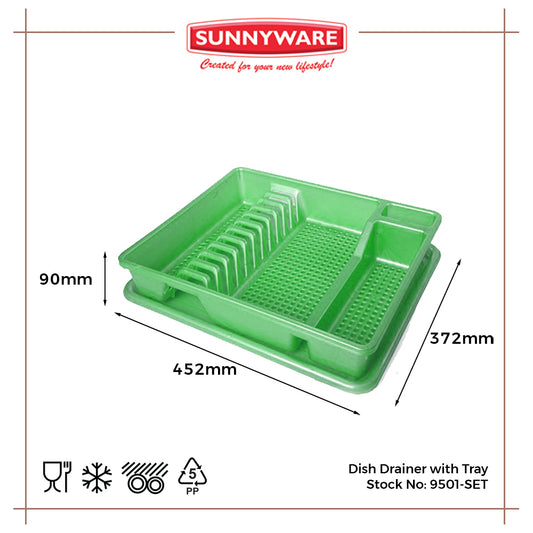 3pcs Dish Drainer with Tray [Sunnyware 9501-SET] | Plasticware | Kitchenware | Dish Organizer| Plate